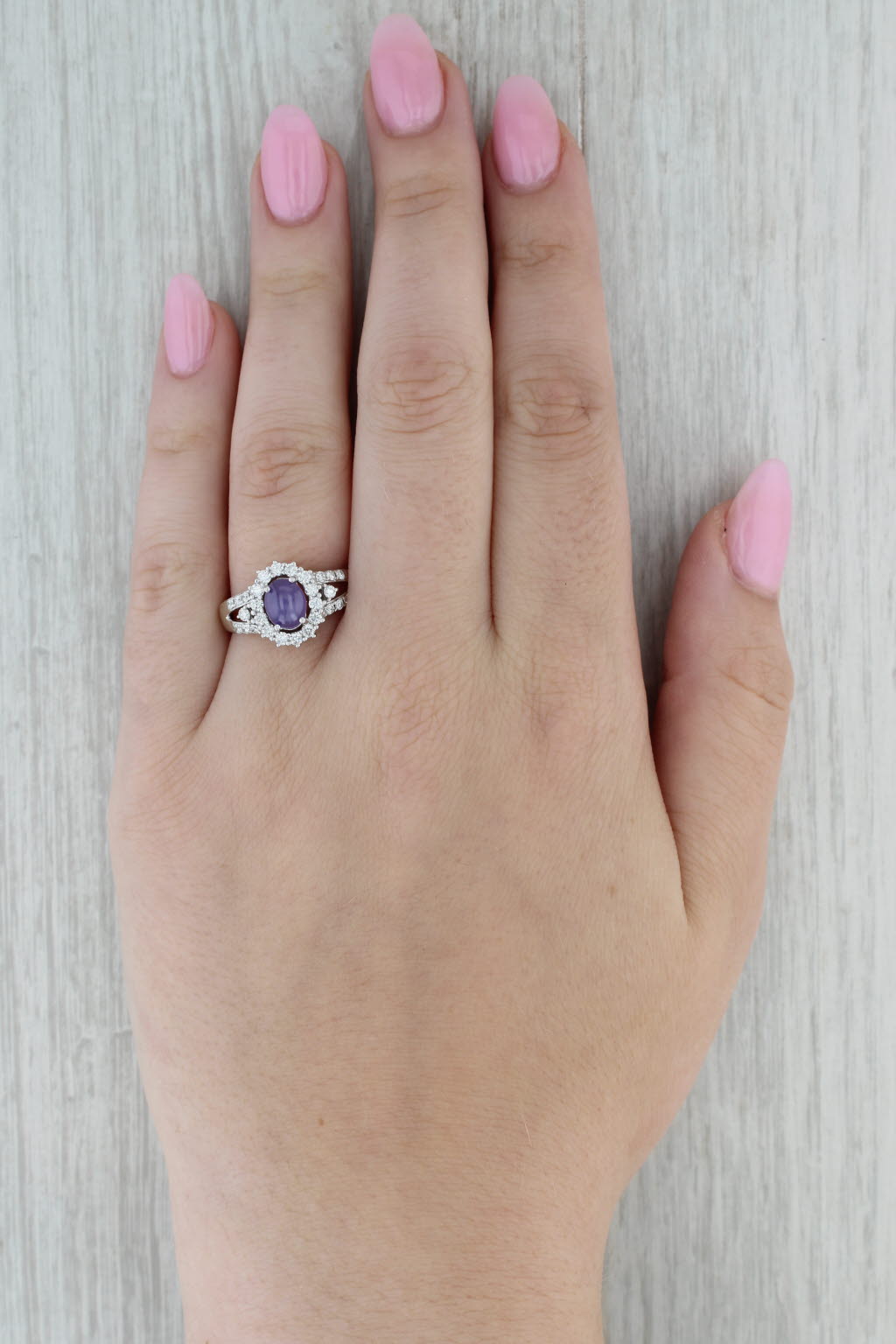 Dark Gray New 2.48ctw Purple Star Sapphire Diamond Halo Ring 14k White Gold Size 8.5