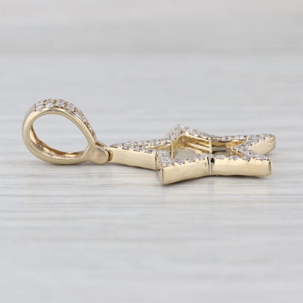 New 0.71ctw Diamond Star Halo Engravable Pendant 10k Yellow Gold