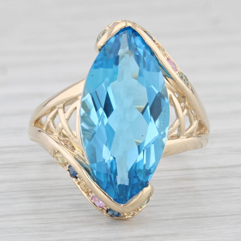 Light Gray 7.70ctw Marquise Blue Topaz Sapphire Ring 14k Yellow Gold Size 8 Bypass