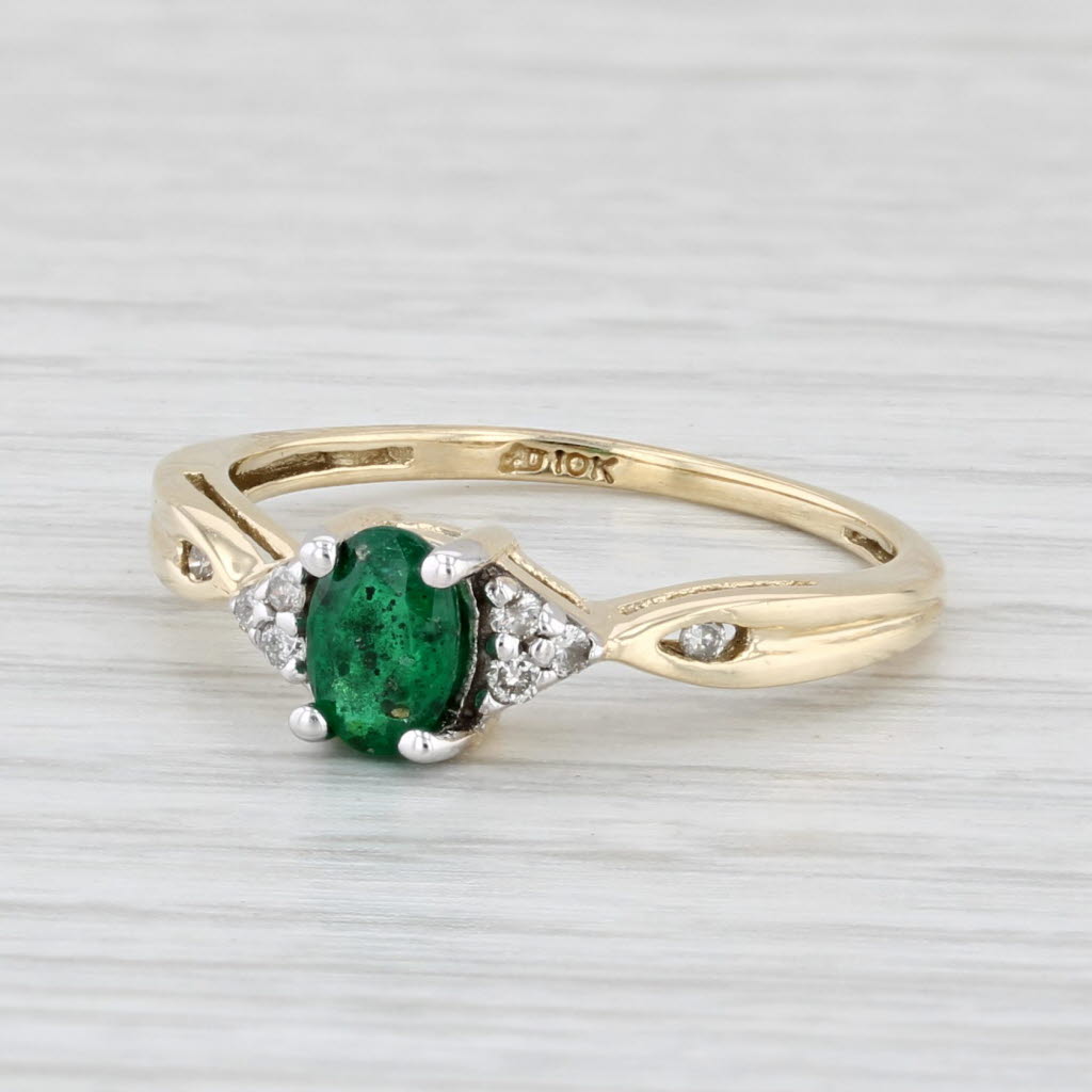 Light Gray 0.56ctw Oval Emerald Diamond Ring 10k Yellow Gold Size 7