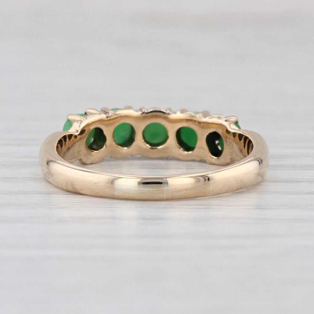 Vintage Green Jadeite Jade Ring 14k Yellow Gold Size 8 Stackable Round Cabochons