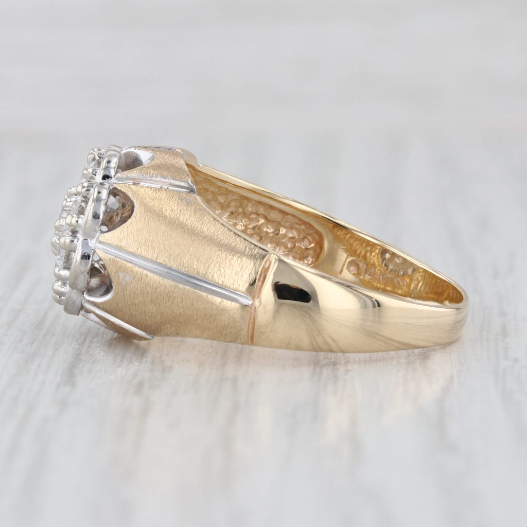 0.91ctw Diamond Cluster Belcher Setting Ring 14k Gold Vintage Size 12