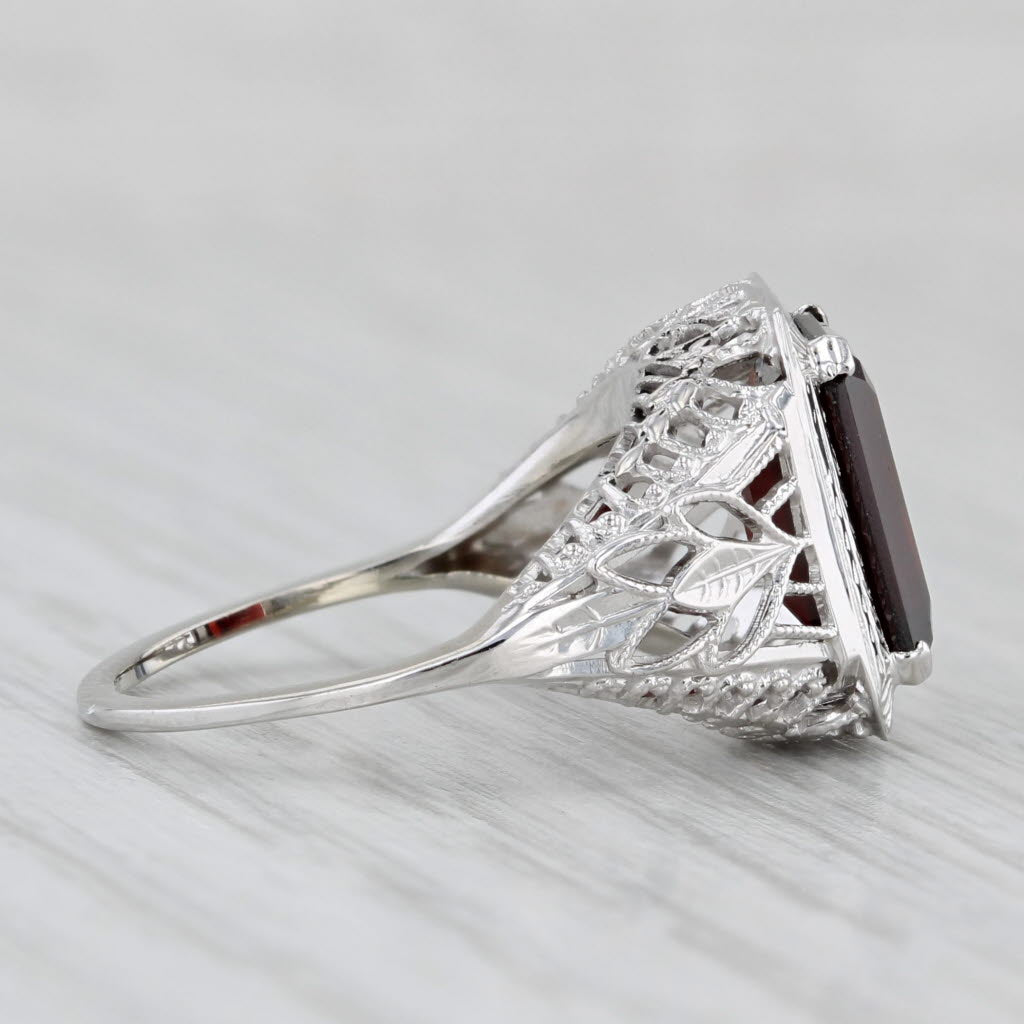 Light Gray 3.90ct Garnet Solitaire Ring 14k White Gold Filigree Size 5.25