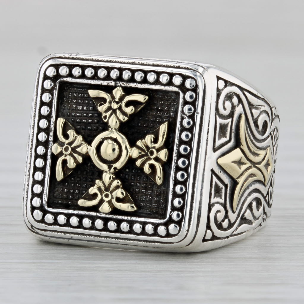 Gray Konstantino Cross Ring Sterling Silver Bronze Size 10 Men's Signet