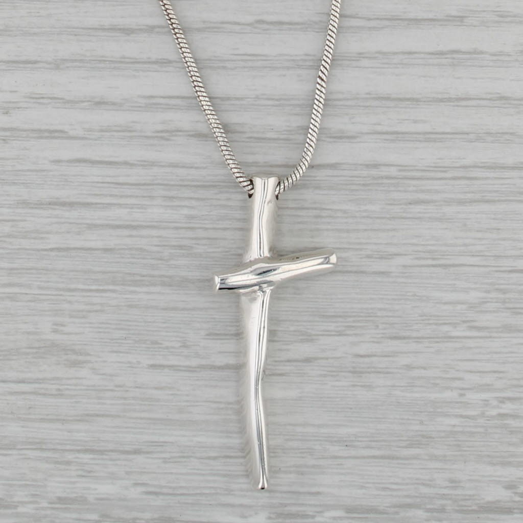 Abstract Cross Pendant Necklace Sterling Silver 18" Snake Chain John Rocha
