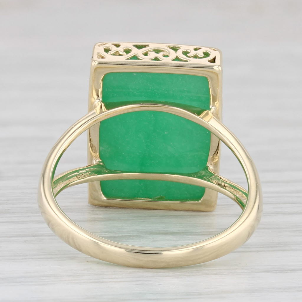 Light Gray Green Jadeite Jade Ring 14k Yellow Gold Size 5.5 Sugar Loaf Solitaire