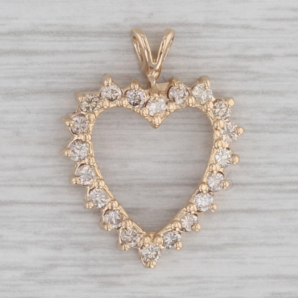 Gray 0.60ctw Diamond Open Heart Pendant 14k Yellow Gold