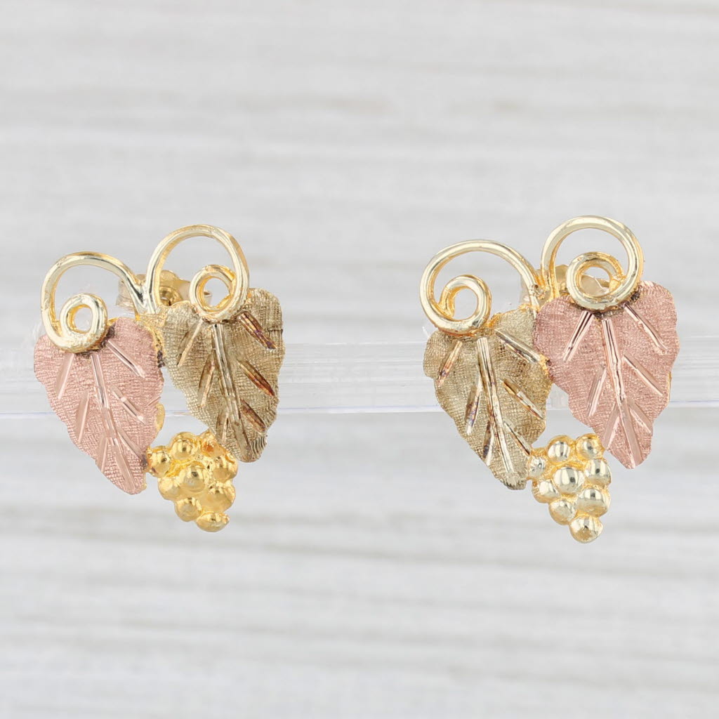 Light Gray Black Hills Gold Heart Leaf Earrings 12k Yellow Rose Green Gold Stamper