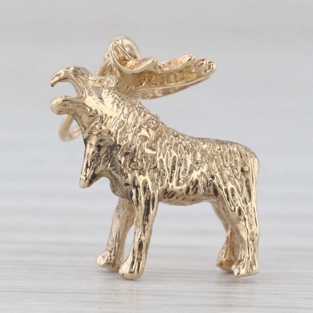 Light Gray Moose Charm 10k Yellow Gold Pendant Animal Jewelry