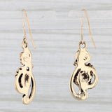 Vintage Floral Blue Opal Dangle Earrings 14k Yellow Gold Hook Posts