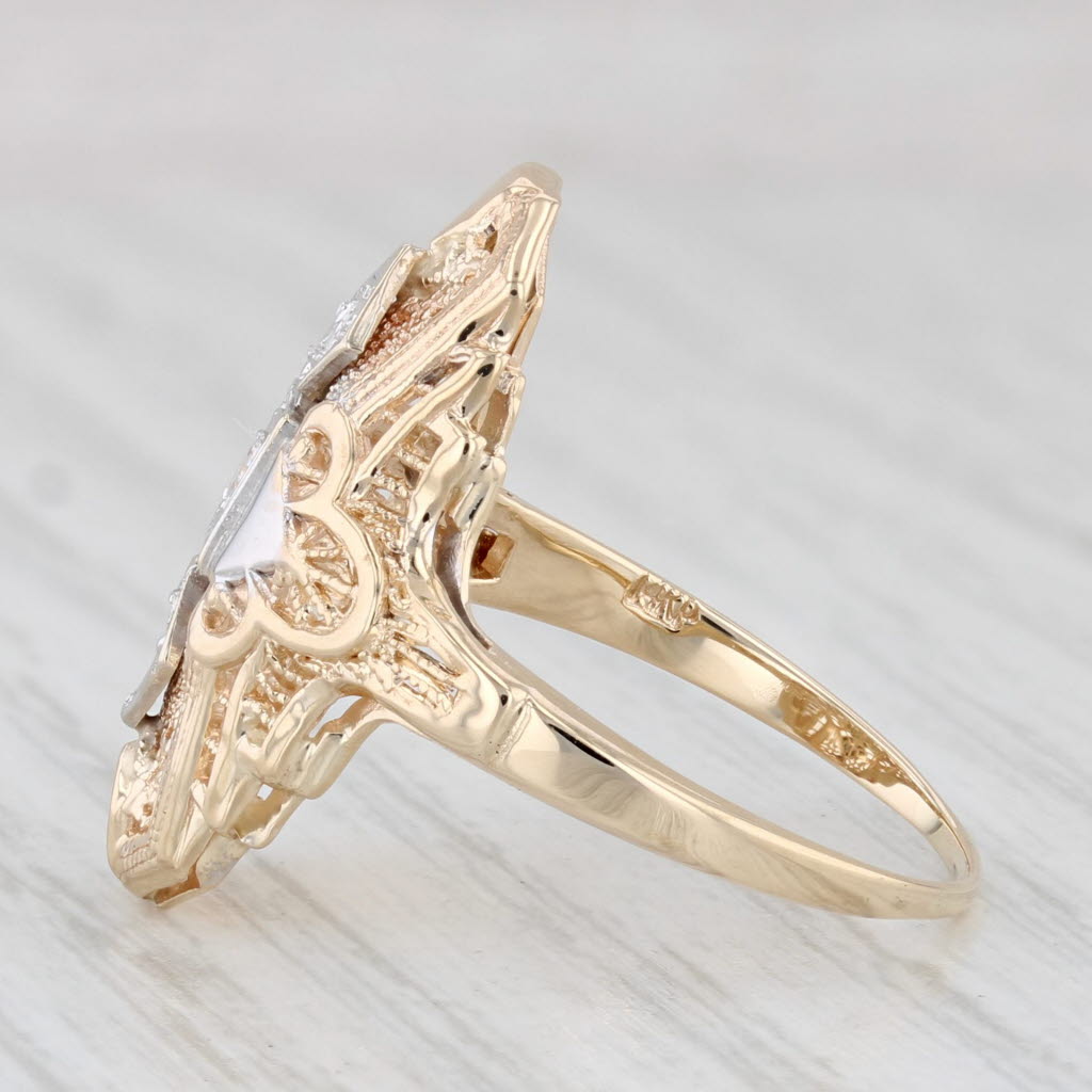 Light Gray Vintage Diamond Filigree Ring 14k Yellow Gold Size 7.75