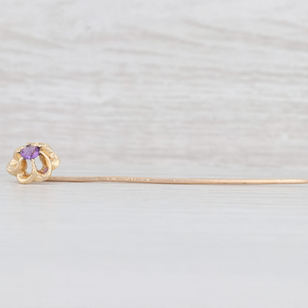 Light Gray Vintage 0.22ct Amethyst Flower Stickpin 14k Top 10k Pin Yellow Gold