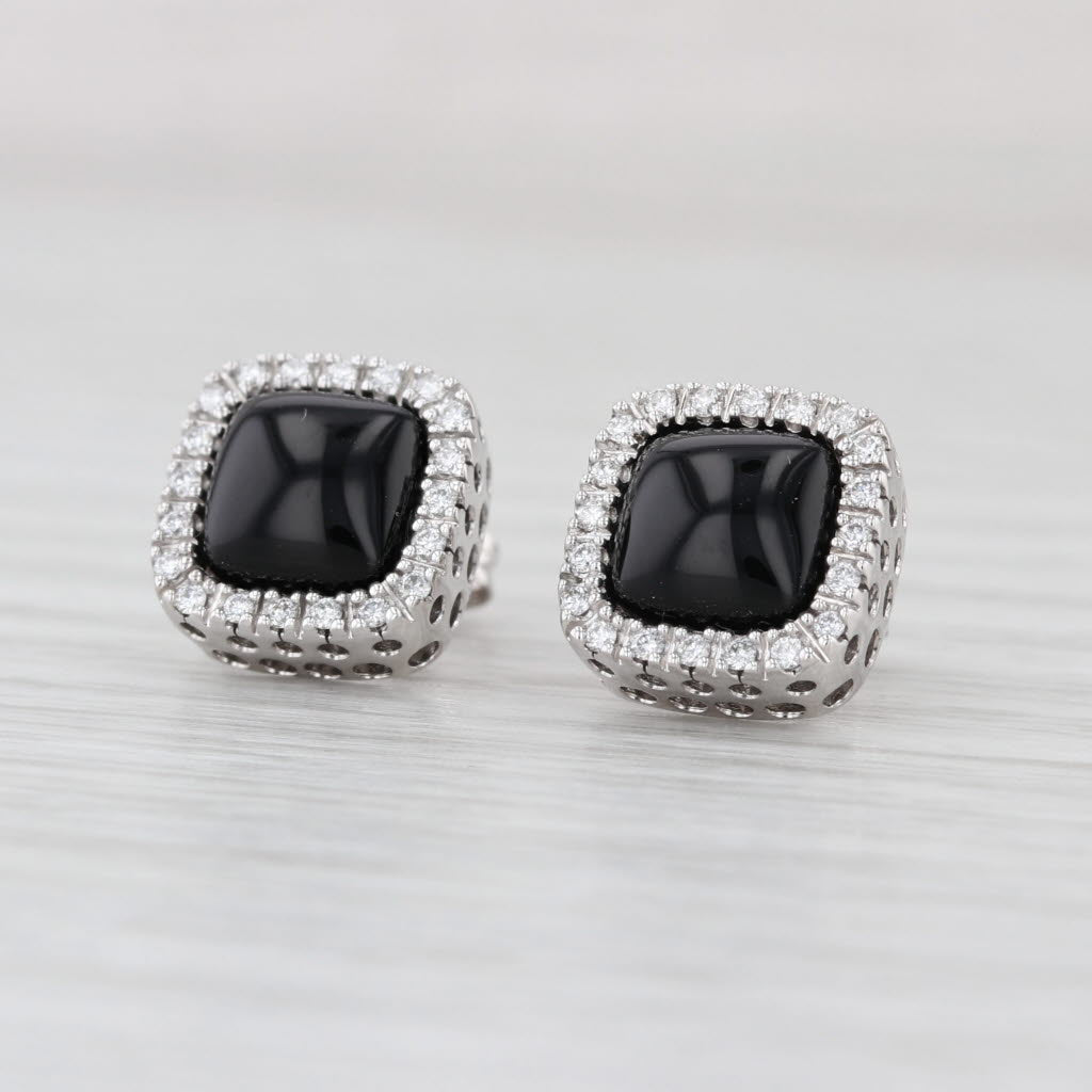 Onyx Diamond Halo Stud Earrings 14k White Gold ADPG Studs