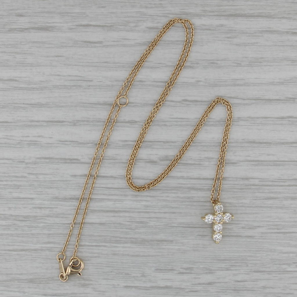 New Small Diamond Cross Pendant Necklace 14k Yellow Gold Cable Chain 16" 18"