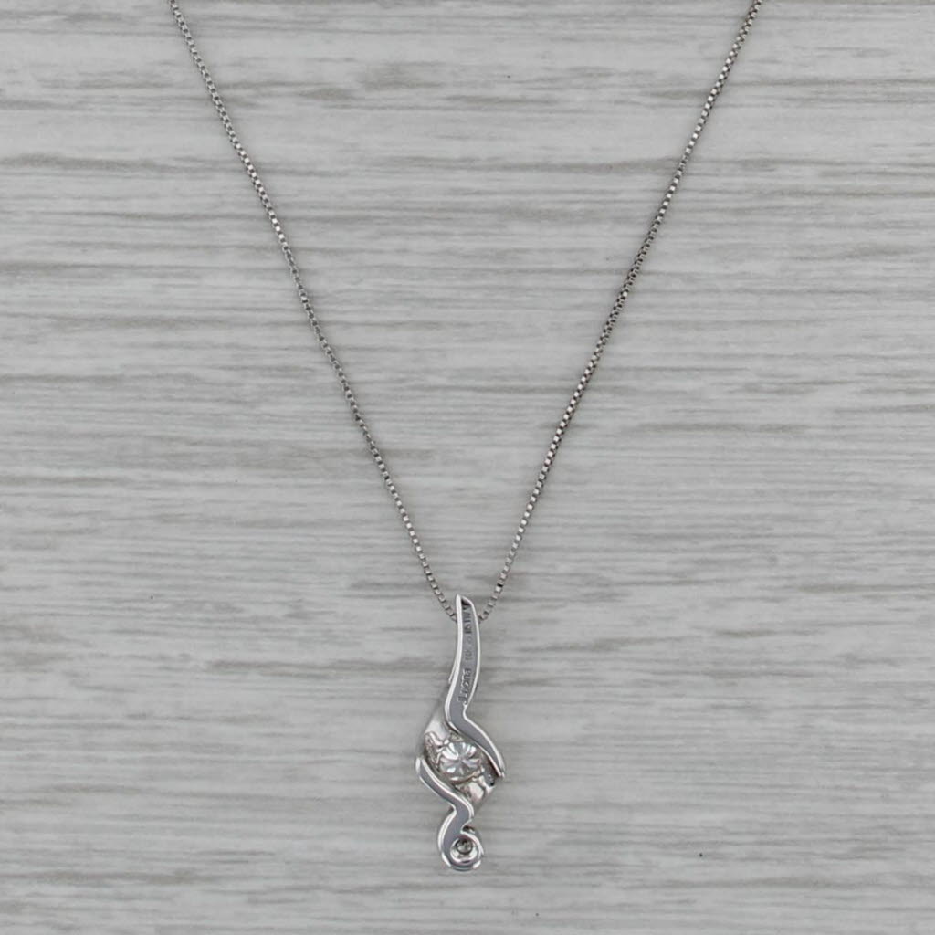 Lucianna 0.14ct Diamond Solitaire Swirl Pendant Necklace 14k Gold 20" Box Chain
