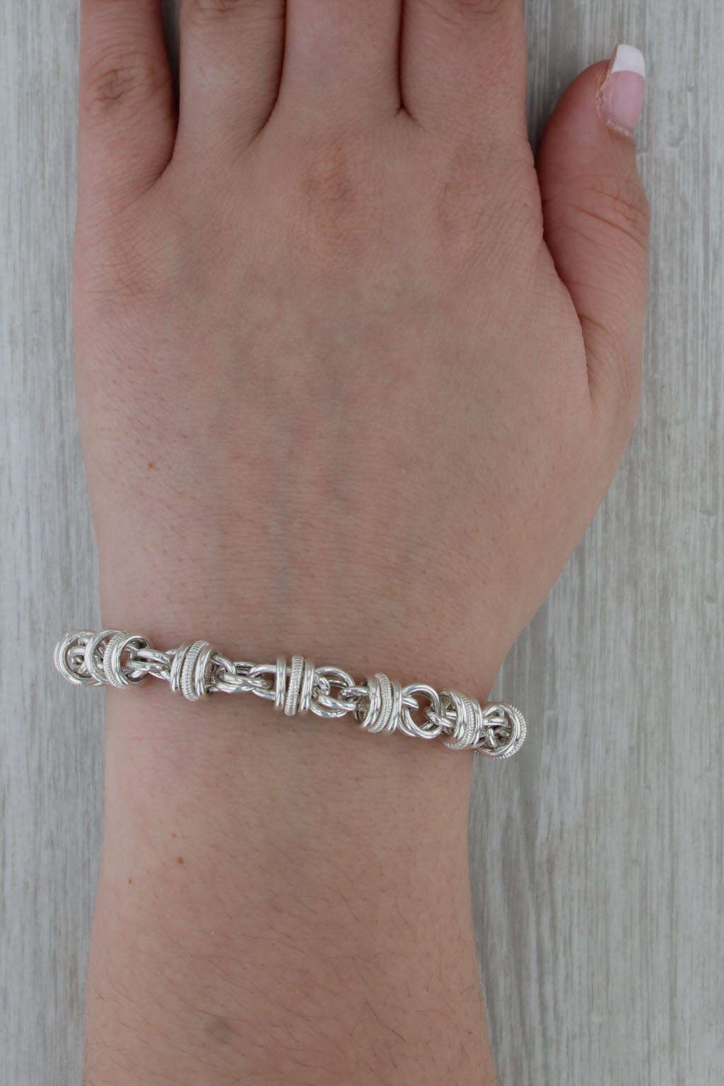 Fancy Cable Chain Statement Bracelet Sterling Silver 7" Magnetic Milor Italy