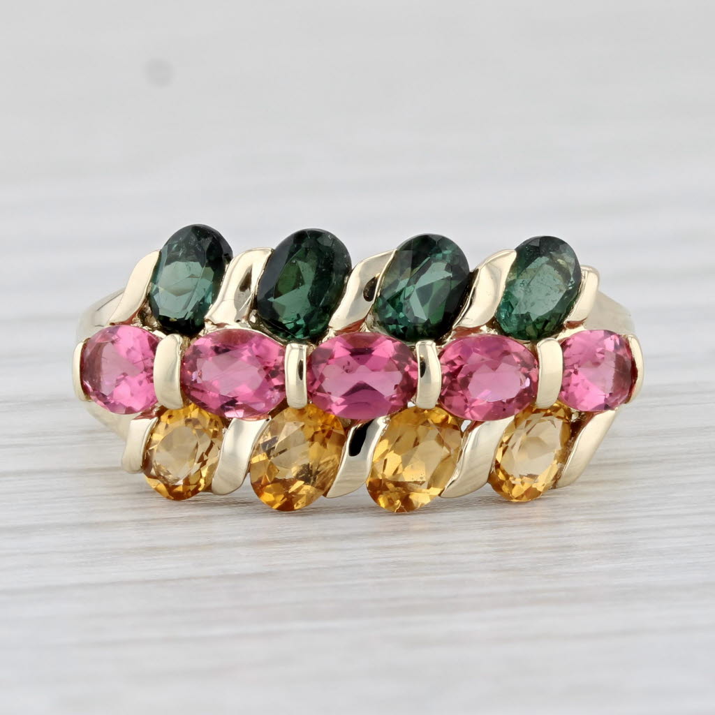 Light Gray 2.60ctw Green Pink Yellow Tourmaline Ring 14k Yellow Gold Size 8.25