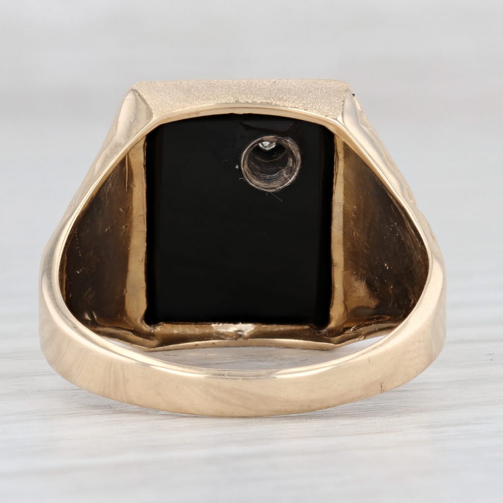 Light Gray Diamond Onyx Masonic Blue Lodge Signet Ring 10k Yellow Gold Size 11.75