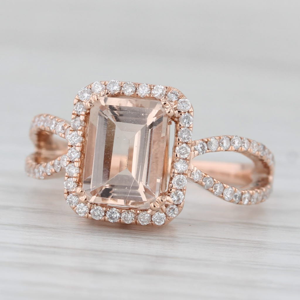 Light Gray 1.54ctw Morganite Diamond Halo Ring 14k Rose Gold Size 5.25 Engagement