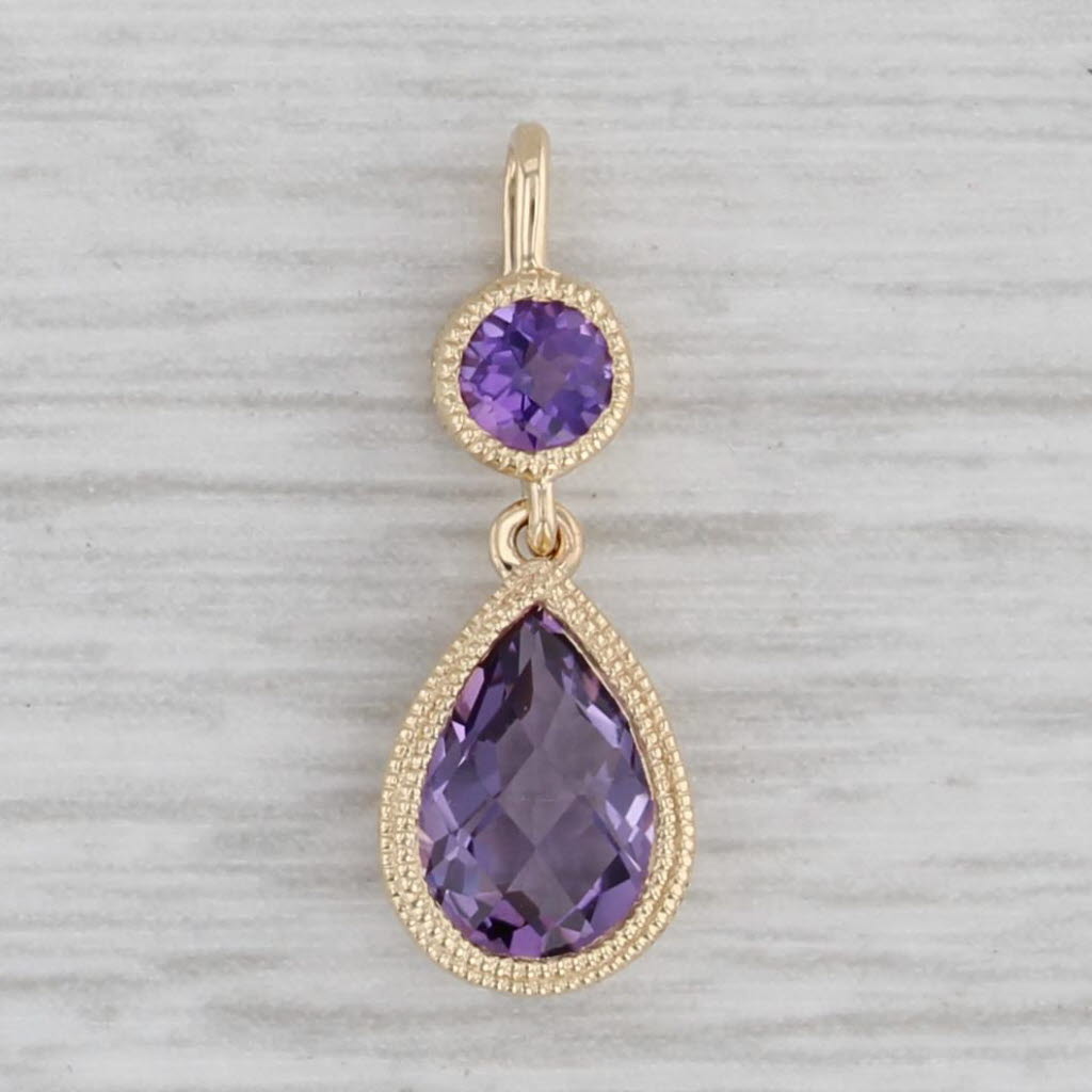 Gray New 0.73ctw Amethyst Teardrop Pendant 14k Yellow Gold