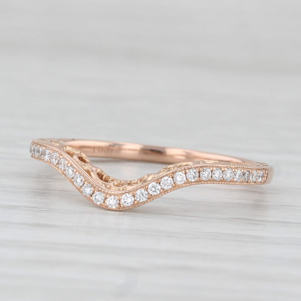 Light Gray Shane Co 0.13ctw Diamond Contoured Wedding Band Guard 14k Rose Gold Size 6.5