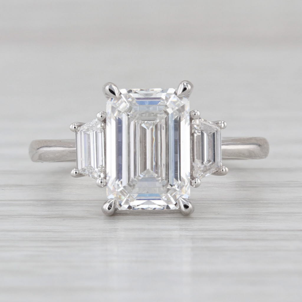 New IGI 3.51ctw Emerald Cut Lab Grown Diamond 3-Stone Engagement Ring 14k Gold
