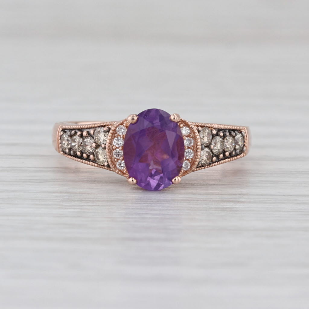 Le Vian Amethyst Diamond Ring 14k Rose Gold Size 7 Engagement