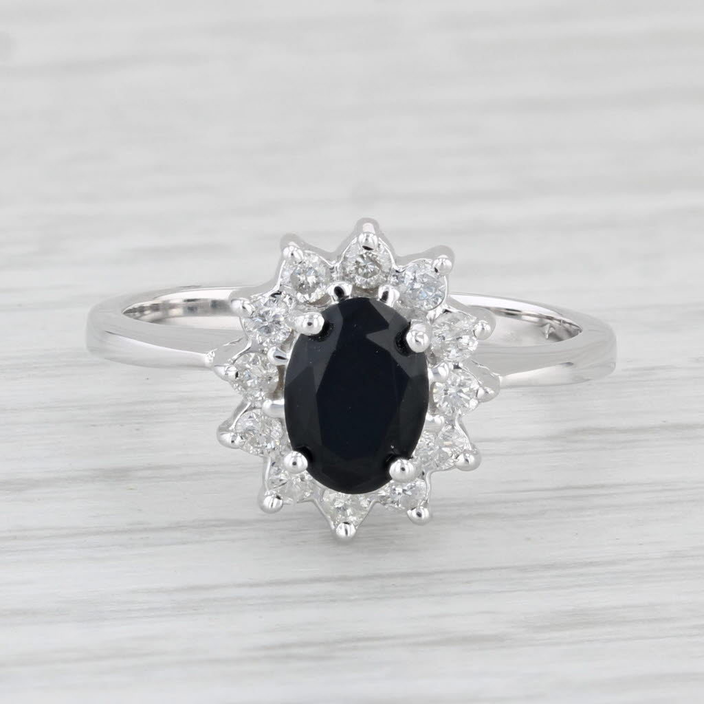 Light Gray Oval Onyx Diamond Halo Ring 14k White Gold Size 6.25 Engagement