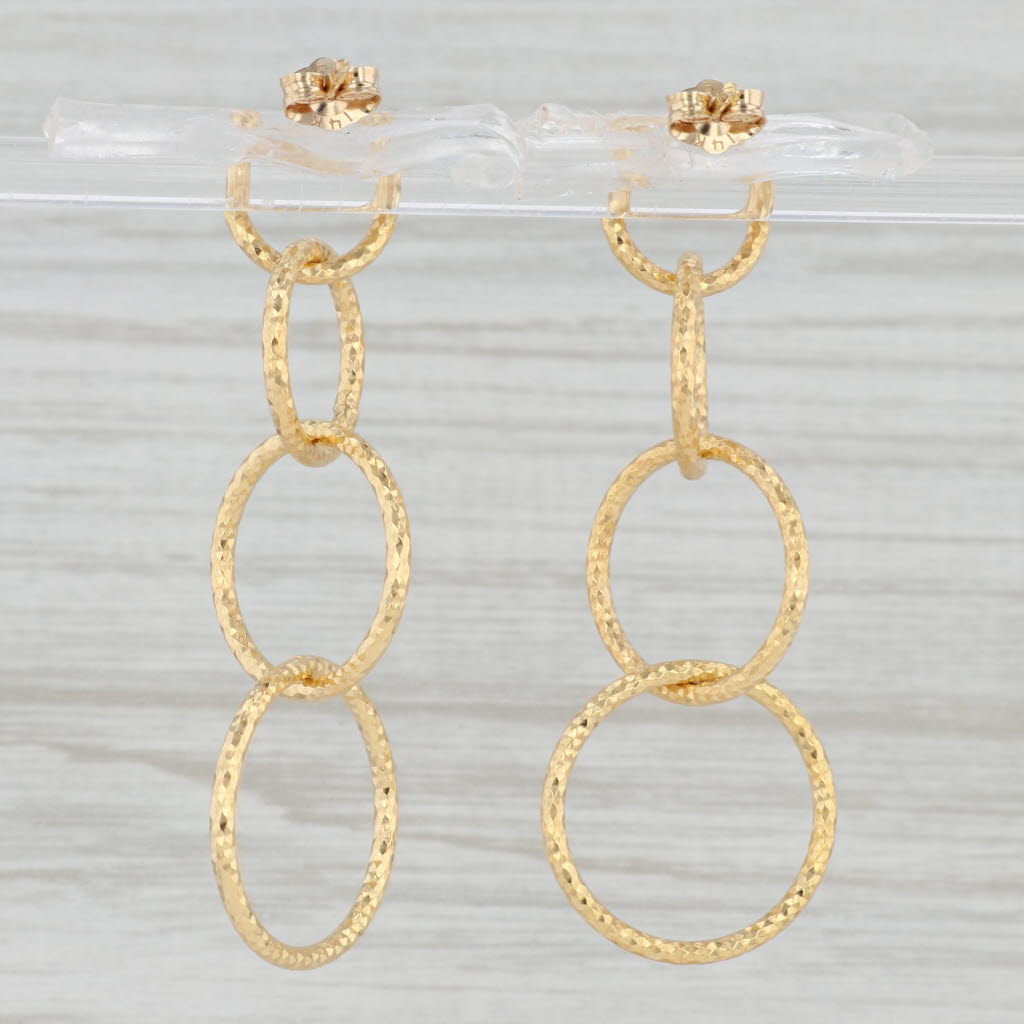 Light Gray Dangling Circles Earrings 14k Yellow Gold Pierced Drops