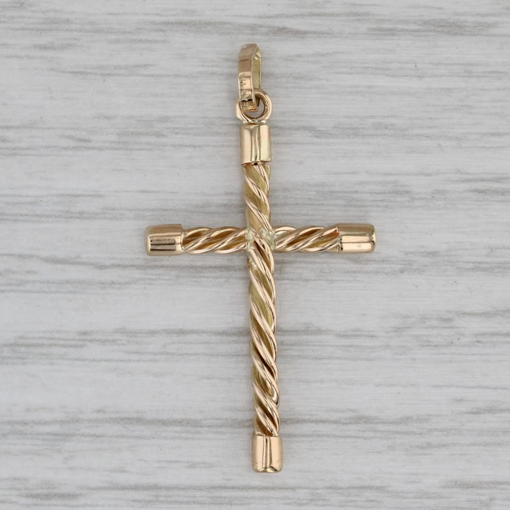 Gray Twist Cross Pendant 14k Yellow Gold Religious Jewelry