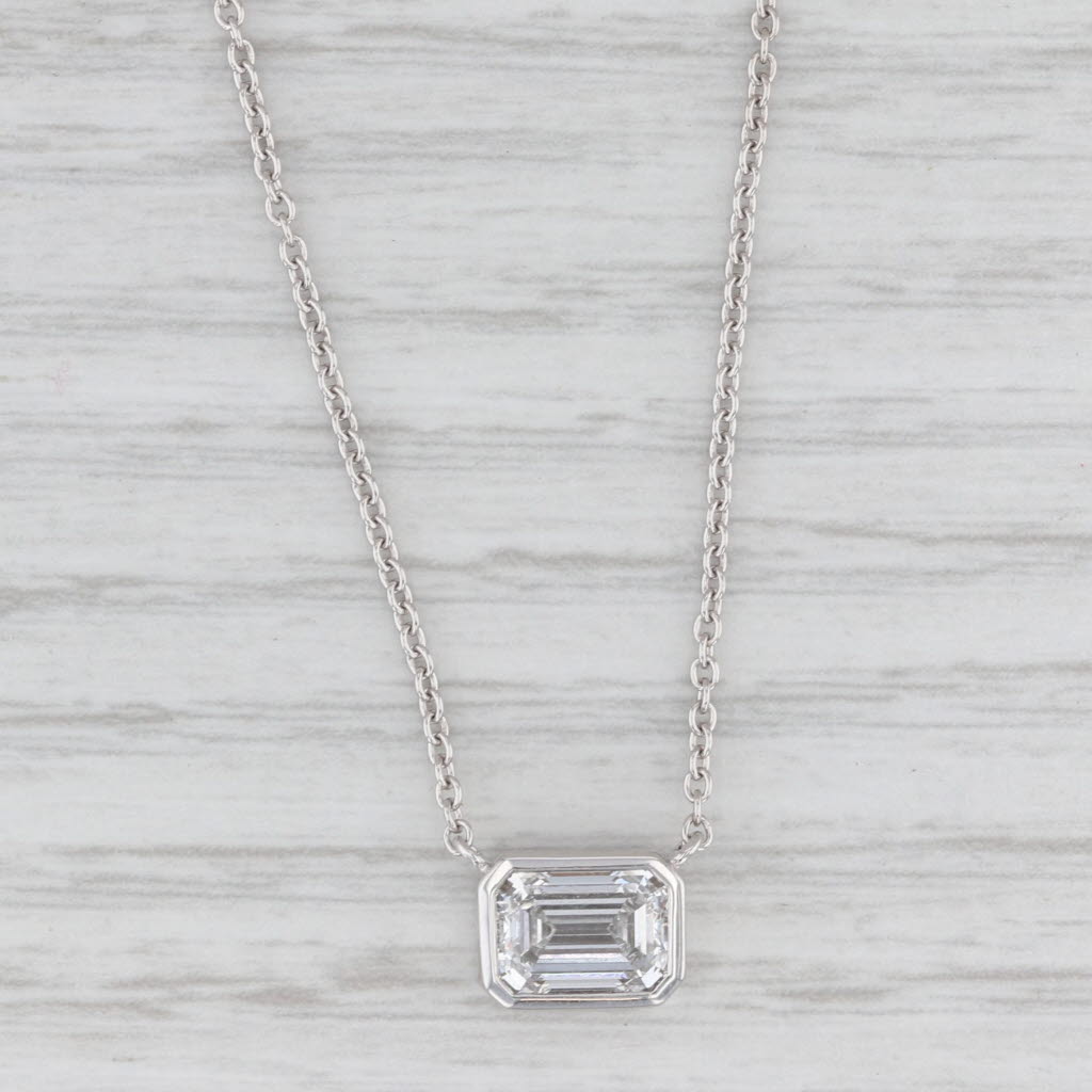 New Lab Grown Diamond Pendant Necklace 14k Gold 1.52ct Emerald Cut E VS1 IGI