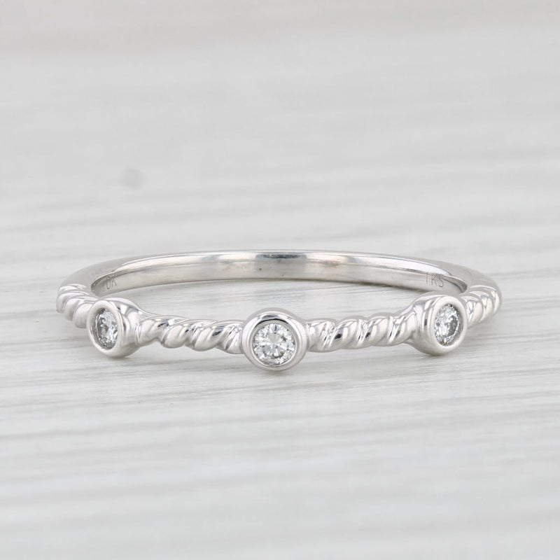 Light Gray Diamond 3-Stone Stackable Ring 10k White Gold Size 7 Wedding Band