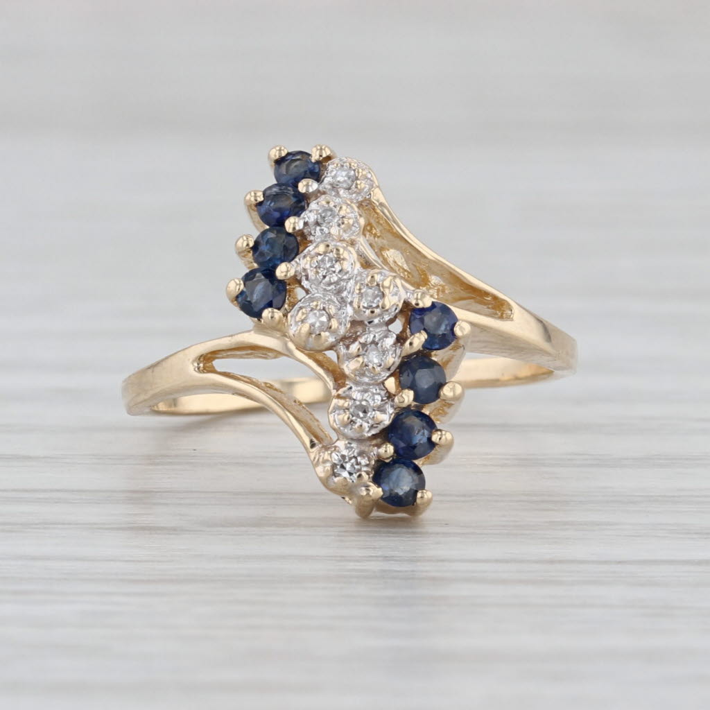 0.38ctw Blue Sapphire Diamond Bypass Ring 14k Yellow Gold Size 6.75