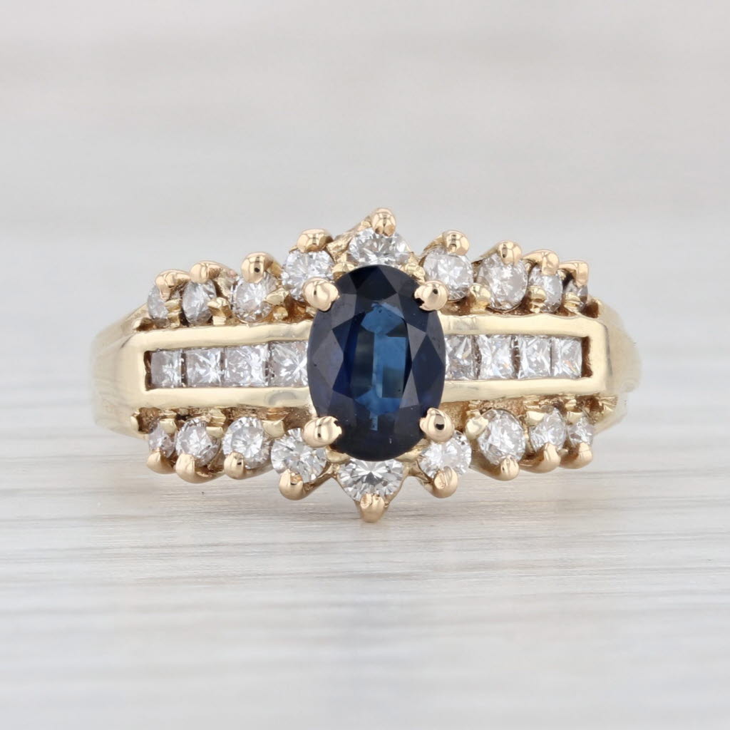 Light Gray 1.75ctw Blue Sapphire Diamond Ring 14k Yellow Gold Size 6.5