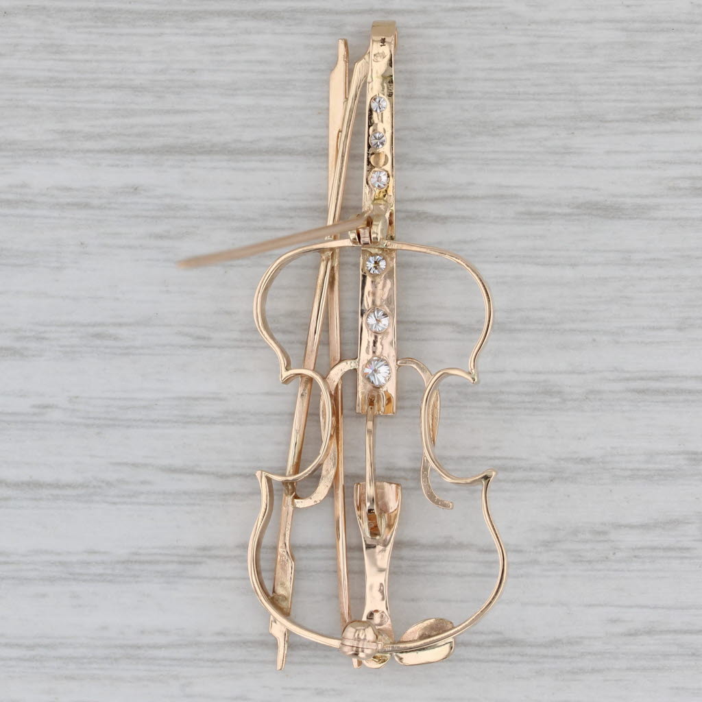 Gray 0.25ctw Diamond Cello Brooch 14k Yellow Gold Detailed Openwork Pin