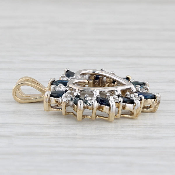 1.10ctw Blue Sapphire Diamond Open Heart Pendant 10k Yellow White Gold