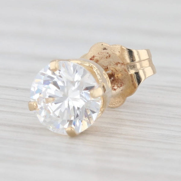 Single 0.50ct Round Solitaire Cubic Zirconia Stud Earring 14k Yellow Gold
