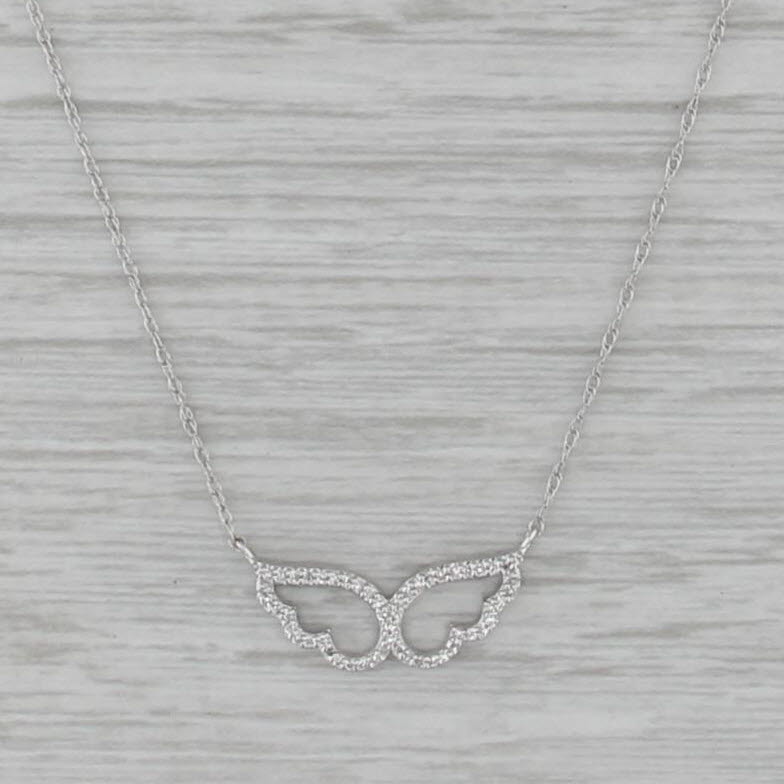 New Diamond Angel Wings Pendant Necklace 10k White Gold 18" Rope Chain