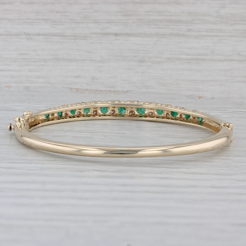 Gray 0.94ctw Emerald Diamond Bangle Bracelet 14k Yellow Gold 6.25" Hinged