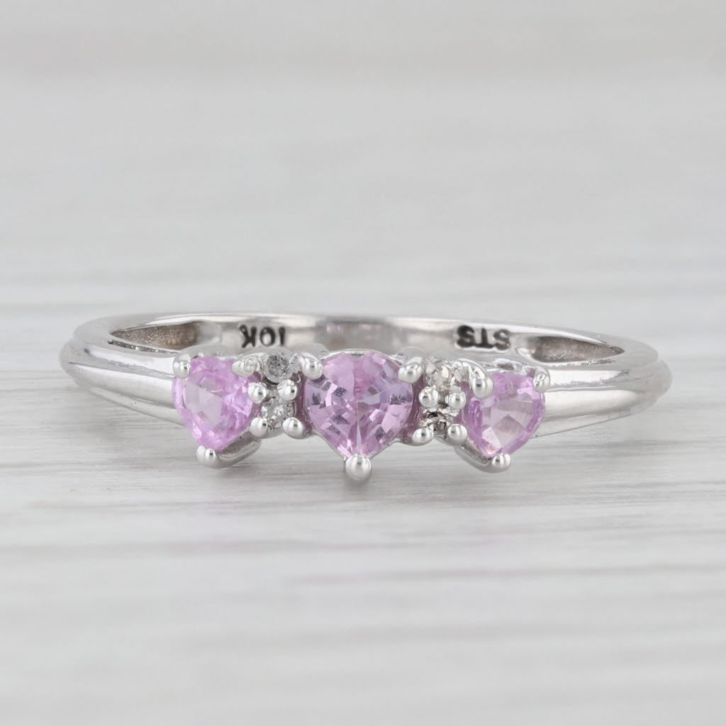 Light Gray 0.55ctw 3-Stone Pink Sapphires Hearts Ring 10k White Gold Size 7 Stackable