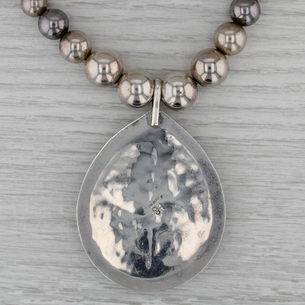 Turquoise Cloral Floral Pendant Bead Necklace Sterling Silver Native American HB