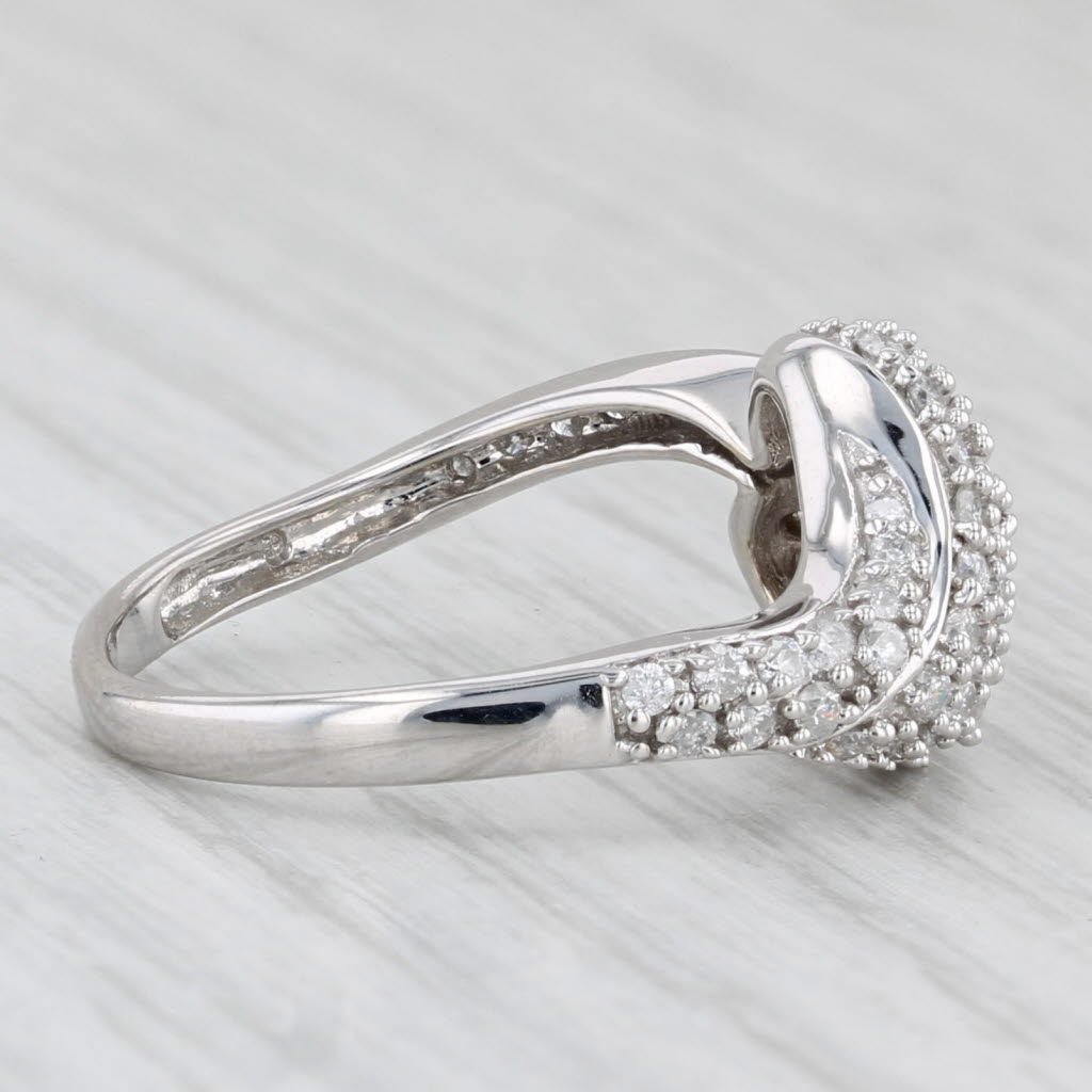 Light Gray Pave Diamond Heart Bypass Ring 0.52ctw 14k White Gold Size 7.25