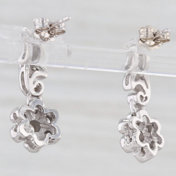 Light Gray 0.30ctw Diamond Flower Dangle Earrings 14k White Gold Pierced Drops