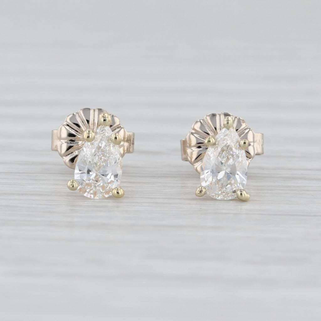 New 0.55ctw Diamond Solitaire Stud Earrings 14k Gold Pear Teardrop Studs