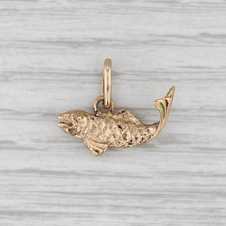 Flapping Fish Pendant 14k Yellow Gold Nautical Charm