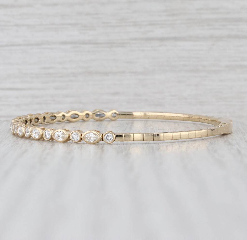 New1.50ctw Diamond Flexible Bangle Bracelet 6.75" 14k Yellow Gold