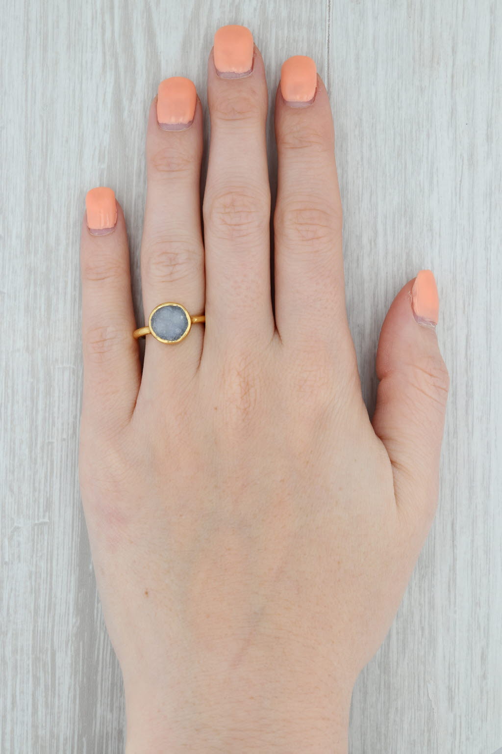 New Nina Wynn Gray Quartz Druzy Ring Sterling Silver 22k Gold Vermeil Size 5.5