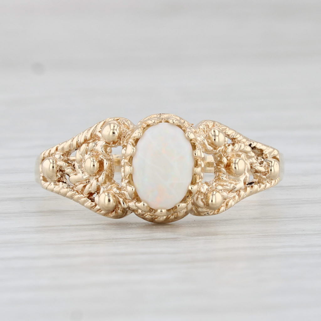 Light Gray Oval Cabochon Opal Solitaire Ring 10k Yellow Gold Size 10.5