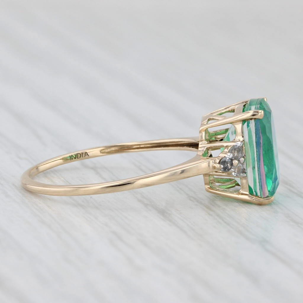 Light Gray Blue Green Lab Created Quartz Glass Doublet Topaz Ring 14k Yellow Gold Size 8.25