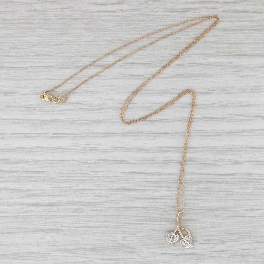 Diamond Leaf Hearts Flower Pendant Necklace 14k Gold 18.75" Rope Chain